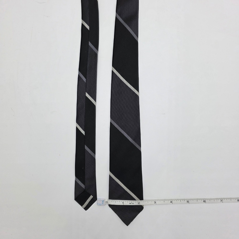 Penney's Towncraft Mens Tie Black Gray White‎ Diagonal Stripe Silk Blend